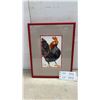 Image 1 : Framed Watercolor Painting of a Rooster by Scory with Red Frame, 12 1/2 x 10"