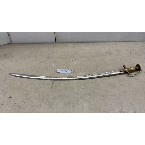 Indian Talwar Sabre with Curved Steel Blade and Brass D-Guard Hilt, 36" Blade