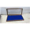 Image 2 : Two Glass-Top Display Cases: Wood with Blue Felt Insert and Black with Compartments