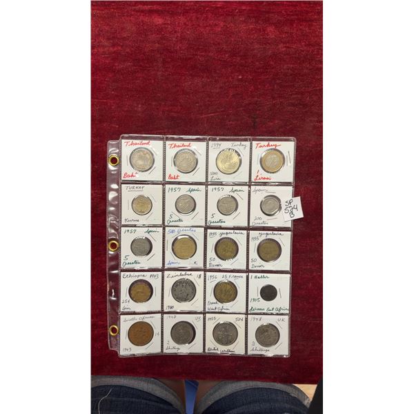 20 Vintage World Coins -Thailand, Turkey, Spain, Ethiopia and More