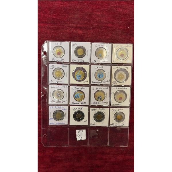 16 Colored Commemorative Canada Toonie/Loonie