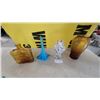 Image 1 : Art Glass Collection: Murano-Style Blue Trumpet Vase, Amber Bottle, Spatter Vase, and More