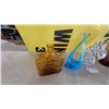 Image 2 : Art Glass Collection: Murano-Style Blue Trumpet Vase, Amber Bottle, Spatter Vase, and More