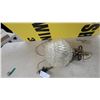 Image 2 : Vintage Diamond-Cut Glass Globe Swag Lamp with Ornate Bronze-Toned Metal Accents