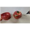 Image 2 : Red Apple Cookie Jar, Pierced Metal Candle Holder, Art Glass Vase, and More