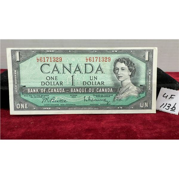 1954 Bank of Canada One Dollar Bill, Beattie-Rasminsky, Serial L/Z 6171329