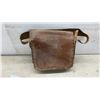 Image 2 : Vintage Brown Leather Messenger Bag with Embossed Mandala Design and Laced Sides, 11 x 10 1/2 x 3"