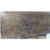 Image 4 : Vintage Brown Leather Messenger Bag with Embossed Mandala Design and Laced Sides, 11 x 10 1/2 x 3"