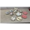 Image 1 : Assorted Vintage Porcelain Teacups, Saucers, Gravy Boat, Side Plates, Salt Pepper Shakers and More