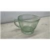 Image 11 : Amber Carnival Glass Hen on Nest Dish, Green Measuring Cup, Pyrex Refrigerator Dish.