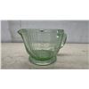 Image 13 : Amber Carnival Glass Hen on Nest Dish, Green Measuring Cup, Pyrex Refrigerator Dish.