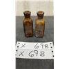 Image 1 : Two Antique Amber Glass Skull and Crossbones Embossed Liquid Iodine Poison Bottles
