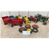 Image 1 : Vintage Toy Farm Tractors, Trailers, Bulldozer, and Spare Tires Lot