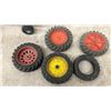 Image 2 : Vintage Toy Farm Tractors, Trailers, Bulldozer, and Spare Tires Lot