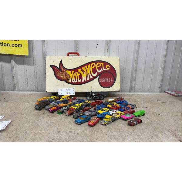Wooden Hot Wheels Express Carrying Case with Assorted Die-Cast Cars and Motorcycle, 40-Plus Pieces