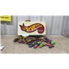 Image 1 : Wooden Hot Wheels Express Carrying Case with Assorted Die-Cast Cars and Motorcycle, 40-Plus Pieces