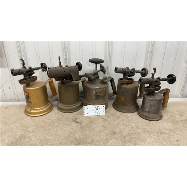 Collection of Vintage Gasoline Blow Torches Including Butler, Hauck, and More