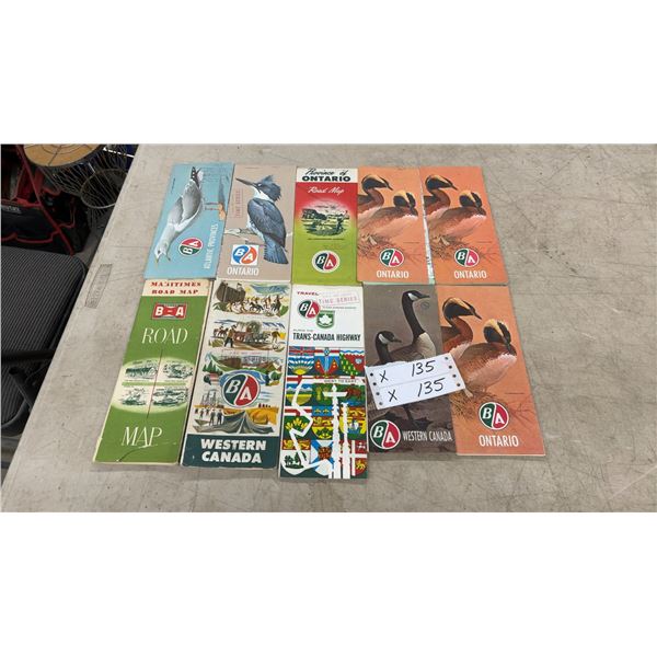 Collection of 10 Vintage BA British American Oil Company Canadian Road Maps, 1960s and More
