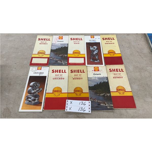 Collection of Vintage Shell Road Maps, Quebec, Ontario, Ohio, Chicago, and More