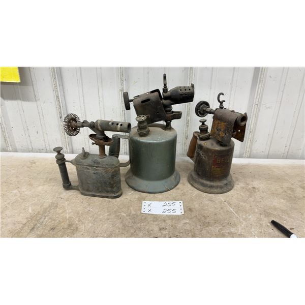 Lot of Three Antique Blow Torches Including Bernz and Rochester