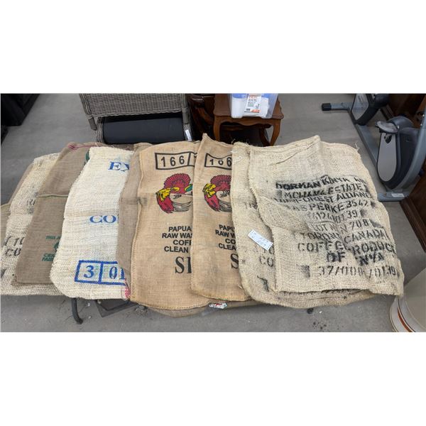 Collection of Burlap Coffee Sacks, Dorman Kenya AB, Sigri Papua New Guinea, and More