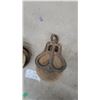 Image 2 : Two Vintage Cast Iron and Wood Single-Sheave Barn Pulleys with Integrated Eyelets