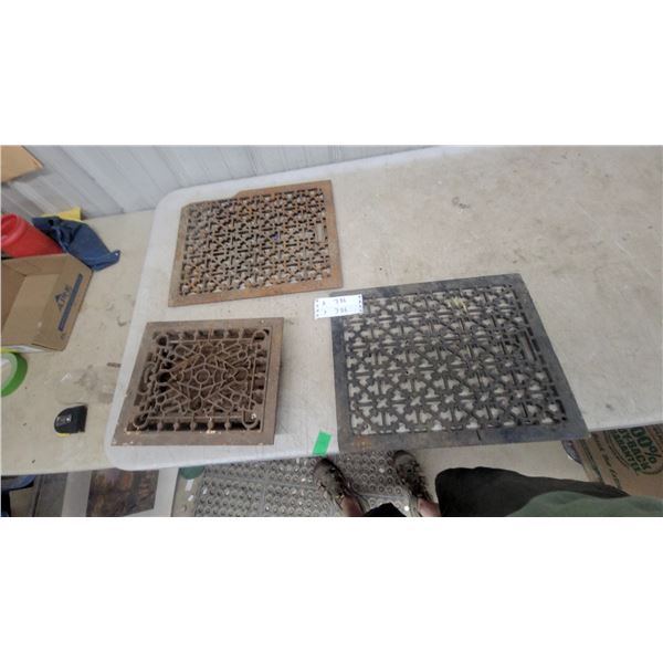 Lot of Three Antique Cast Iron Decorative Floor and Wall Heat Register Grates