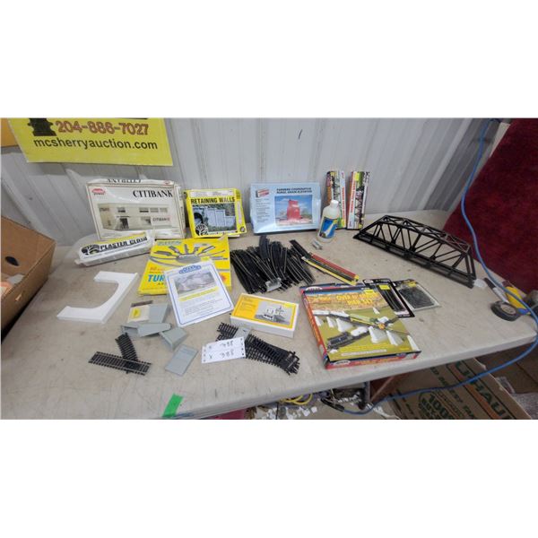 HO Scale Model Railroad Lot: Atlas Warren Truss Bridge, Grain Elevator Kit, Track, Glue, and More