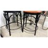 Image 10 : Set of Six Bar Stools with Orange Upholstered Seats, Black Metal Frames, and Table Base