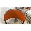 Image 11 : Set of Six Bar Stools with Orange Upholstered Seats, Black Metal Frames, and Table Base