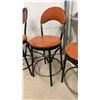 Image 12 : Set of Six Bar Stools with Orange Upholstered Seats, Black Metal Frames, and Table Base