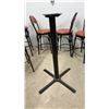 Image 13 : Set of Six Bar Stools with Orange Upholstered Seats, Black Metal Frames, and Table Base