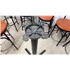 Image 16 : Set of Six Bar Stools with Orange Upholstered Seats, Black Metal Frames, and Table Base