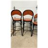 Image 3 : Set of Six Bar Stools with Orange Upholstered Seats, Black Metal Frames, and Table Base