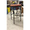 Image 4 : Set of Six Bar Stools with Orange Upholstered Seats, Black Metal Frames, and Table Base