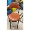Image 5 : Set of Six Bar Stools with Orange Upholstered Seats, Black Metal Frames, and Table Base