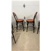 Image 8 : Set of Six Bar Stools with Orange Upholstered Seats, Black Metal Frames, and Table Base
