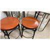 Image 9 : Set of Six Bar Stools with Orange Upholstered Seats, Black Metal Frames, and Table Base