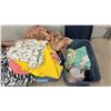 Image 11 : Three Totes of Fabric, Sewing Patterns, Blankets, Stuffed Animals, and More
