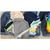 Image 3 : Three Totes of Fabric, Sewing Patterns, Blankets, Stuffed Animals, and More