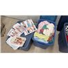 Image 6 : Three Totes of Fabric, Sewing Patterns, Blankets, Stuffed Animals, and More