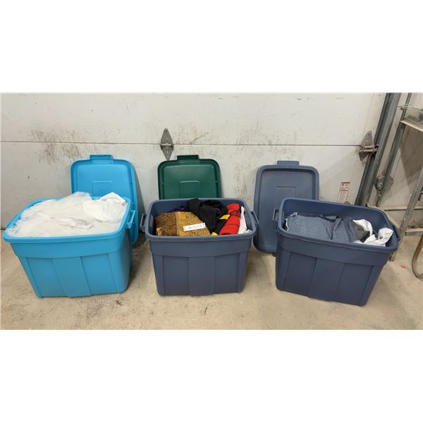 Three Storage Totes Filled with Assorted Fabric, Notions and More