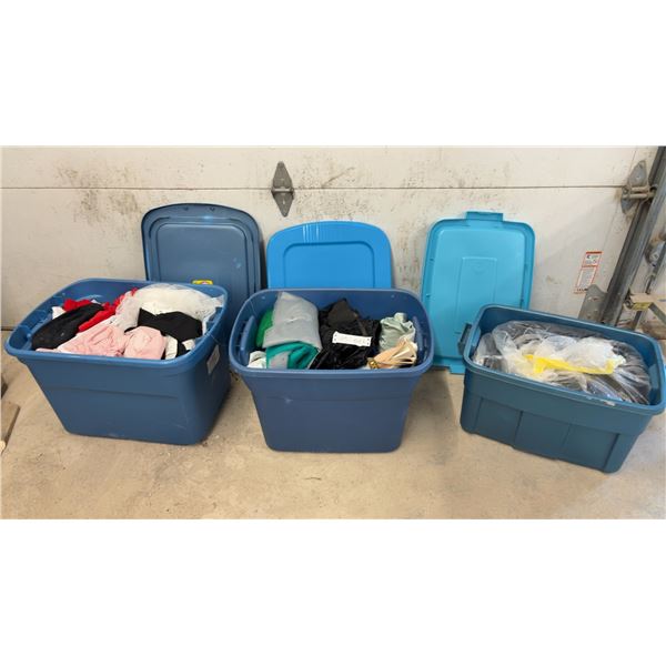 Three Totes Filled with Assorted Clothing, Notions, Costumes and More