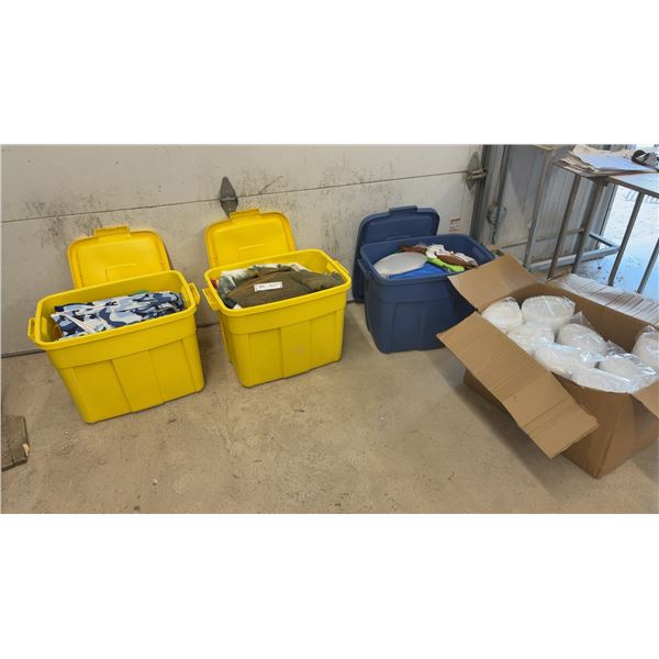 Three Totes Filled with Assorted Fabric, Costumes, Blankets and More