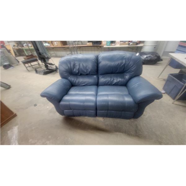 Navy Blue Leather Dual Reclining Sofa 64"