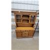 Image 1 : Two-Piece Traditional Maple China Hutch with Glass Doors, Drawers, and Cabinets 66 x 48 x 18"