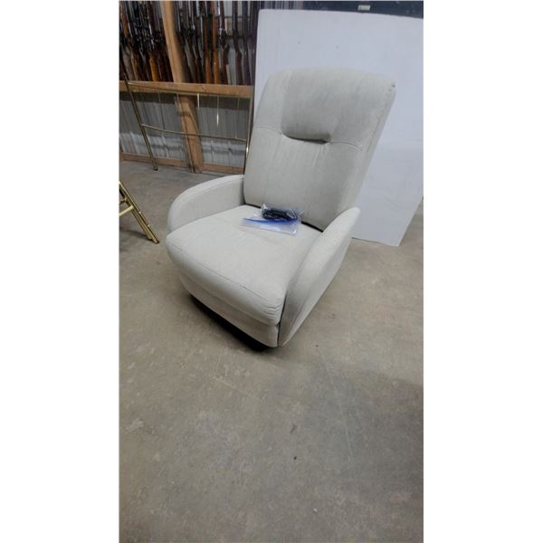 Light Beige Upholstered Power Recliner Chair with Tufted Back and Power Adapter