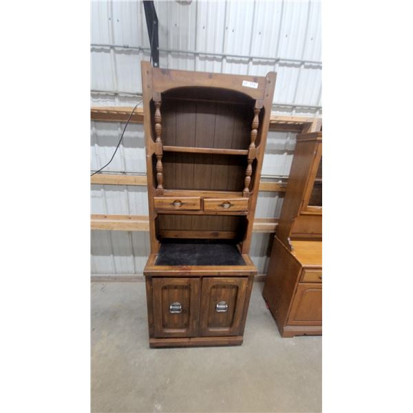 Rustic Pine Hutch with Turned Spindles, Two Drawers, and Two-Door Cabinet Base 76 x 18 x 30"