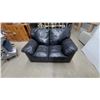 Image 1 : Black Leather Overstuffed Loveseat with Pillow-Top Back and Rounded Arms 52"