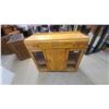 Image 1 : Art Deco Style Wooden Sideboard with Glass-Front Doors and Central Drawer 38 x 44 x 16"